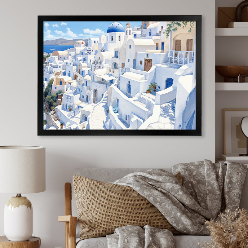 «Greek Santorini Odyssey III», reproduction d'art sur toile, H 16 po x l 32 po x P 1 po, Cadre simple noir