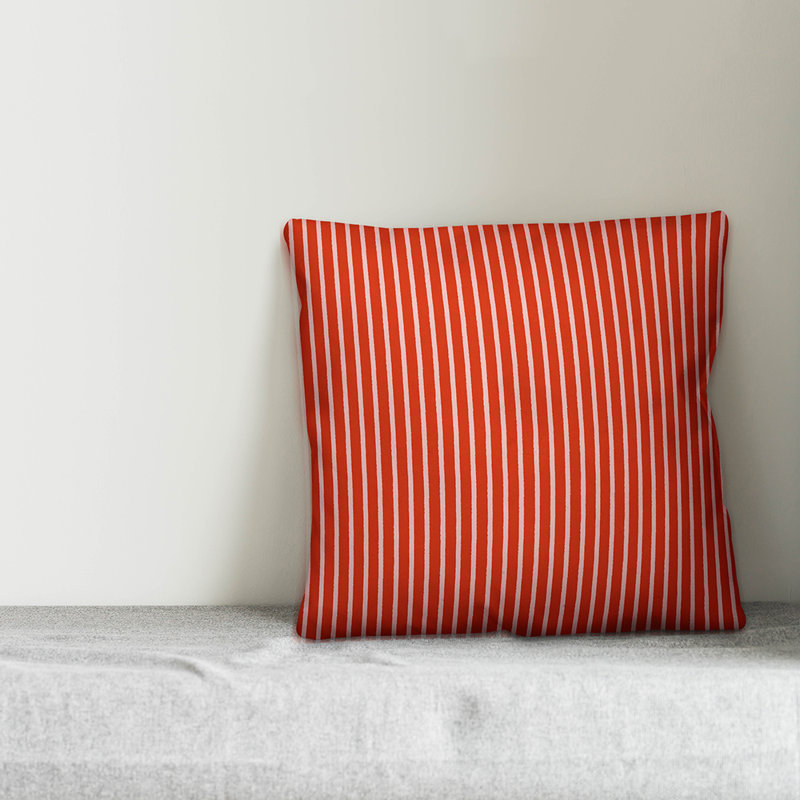 Oreiller carré à rayures, 16 po x 16 po, Intérieur, Rouge