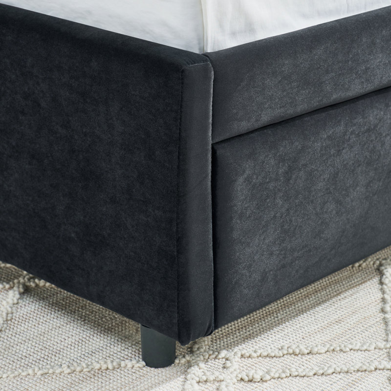 Full Size Daybed With Trundle Upholstered Tufted Sofa Bed, Sofa Bed Frame With Comfortable Backrest And Armrests, Velvet, Black(79.5''X58''x25'')