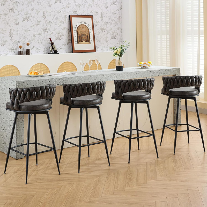 Tooborac Swivel Upholstered Counter Stool with Metal Frame, Black, 2
