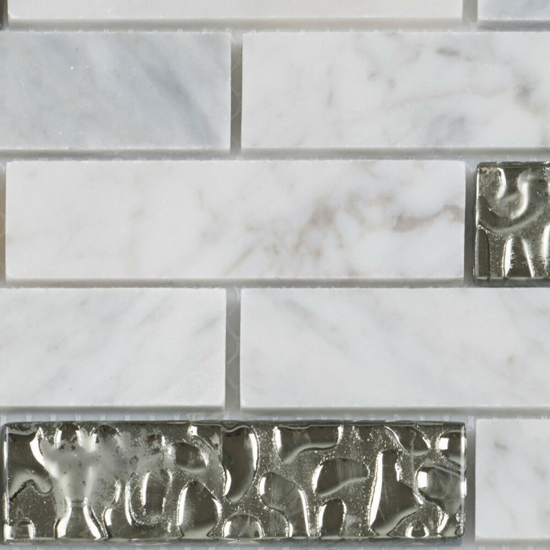 Chateau III 1" x 4" Marble Brick Joint Mosaic Wall Tile, White/Silver