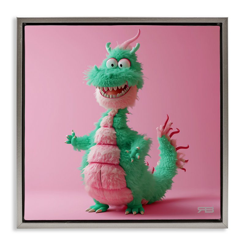 «Happy Green Dragon», art mural encadré flottant gris par RB, Gris, H 25 po x l 25 po