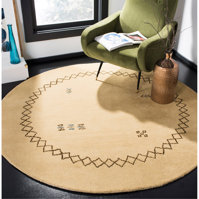 Coraima Hand Loomed Wool Geometric Rug, Round 6'