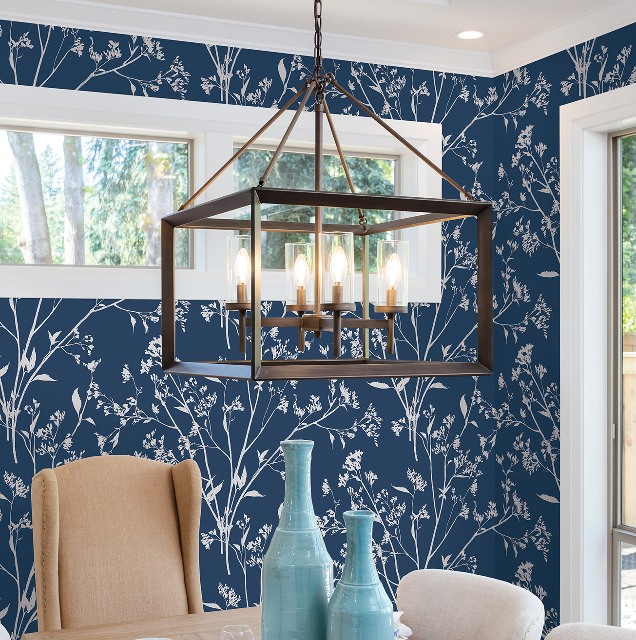 Stormi Modern Floral Wallpaper, Navy