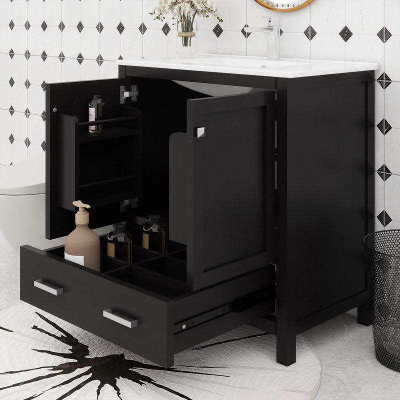 Meuble-lavabo 30 po avec lavabo simple, tiroir, Noir