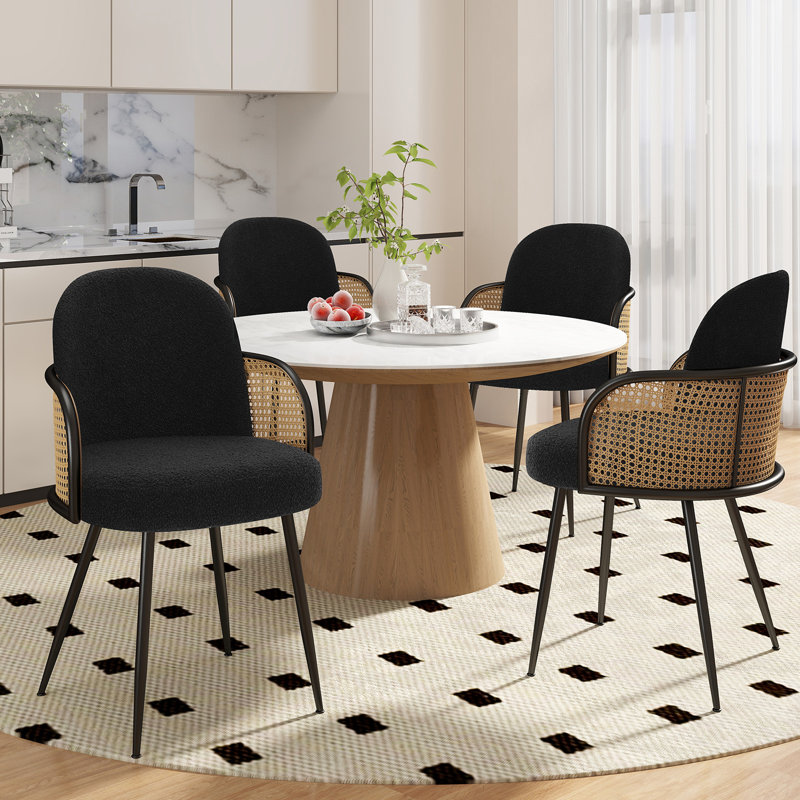 Boucle Upholstered Dining Chair, Black, 2