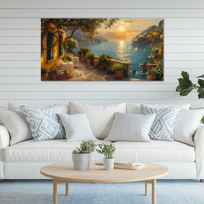 CXVU Amalfi Coast Wall Art, Italy Lemon Tree Wall Art Canvas, Modern Rustic Mediterranean Home Decor, Sorrento Backyard Lemon Tree Painting Prints, Vintage Italian Kitchen Wall Decor 24x12 Inches