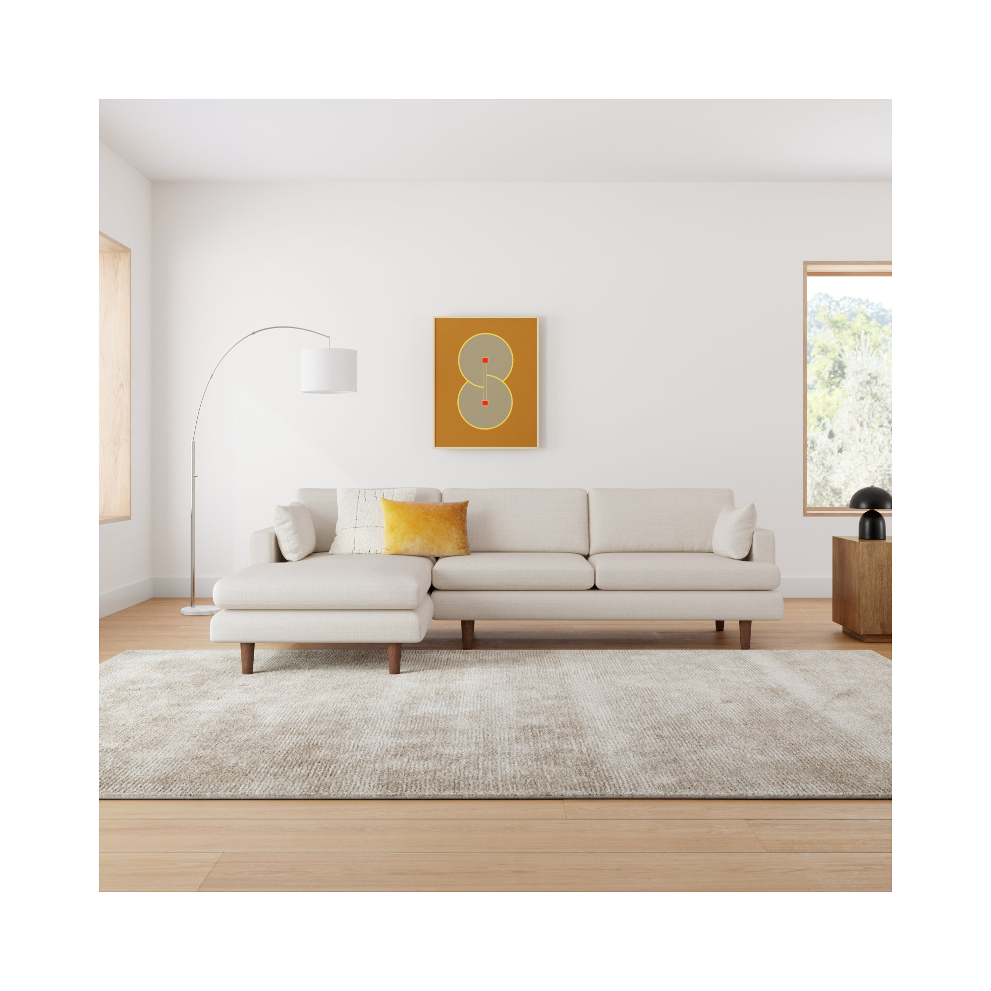 Laguna Upholstered Chaise L-Sectional, Left Hand Facing, Cream Performance Basketweave