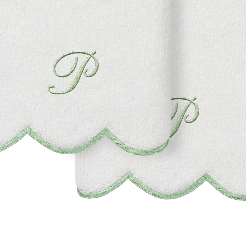  Ensemble de serviettes 100% coton turque ADORNIA, P, Blanc/vert, Ensemble de 2 essuie-mains