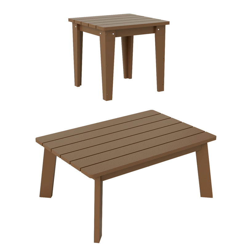 Hdpe Outdoor 2-Piece Coffee Table, Brown/Gray