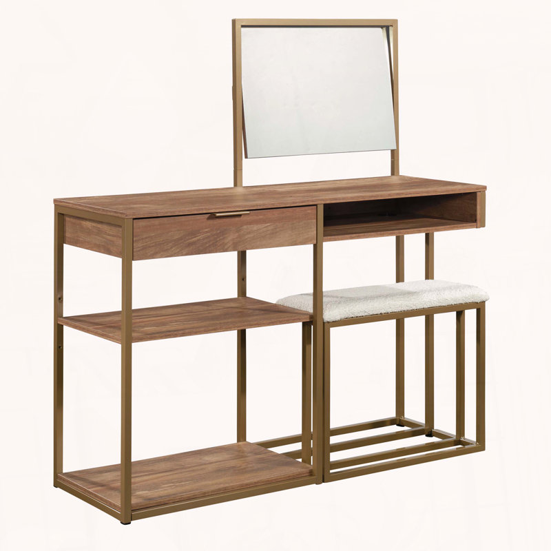 Coiffeuse Chic avec tiroir et tablettes ouvertes