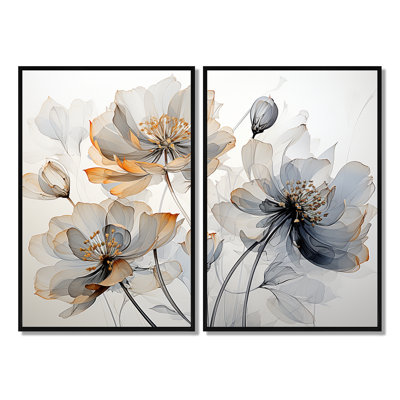 Minimaliste, tulipes blanches et grises Grace I - art mural traditionnel sur toile multicolore