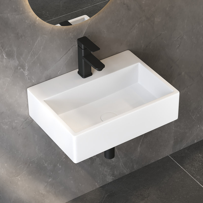 Lavabo de salle de bain rectangulaire mural en céramique blanc l 19 po x P 14 po avec boulons de fixation