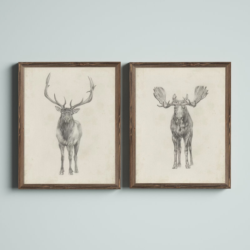 «Moose Study» par Antonyus Bunjamin (Abe), ensemble de 2 reproductions d'art sur toile, H 20 po x l 16 po, Toile encadrée