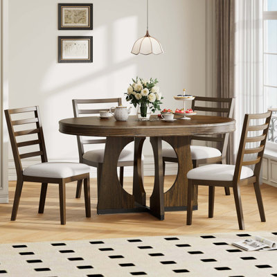 Retro Extendable Dining Table Set with Geometric Design