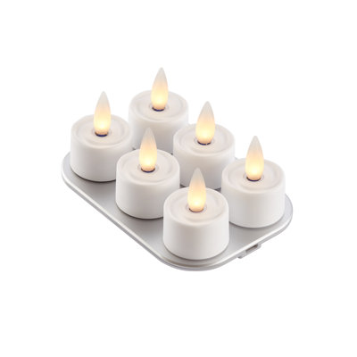 CozierGlow Rechargeable Real Wax Flameless Tealight Candles, 360° 3D Moving Flickering Flame, Type-C Charging Base, Remote & Multi-Hour Timer, Red 1.4''W × 1''H, Set of 6