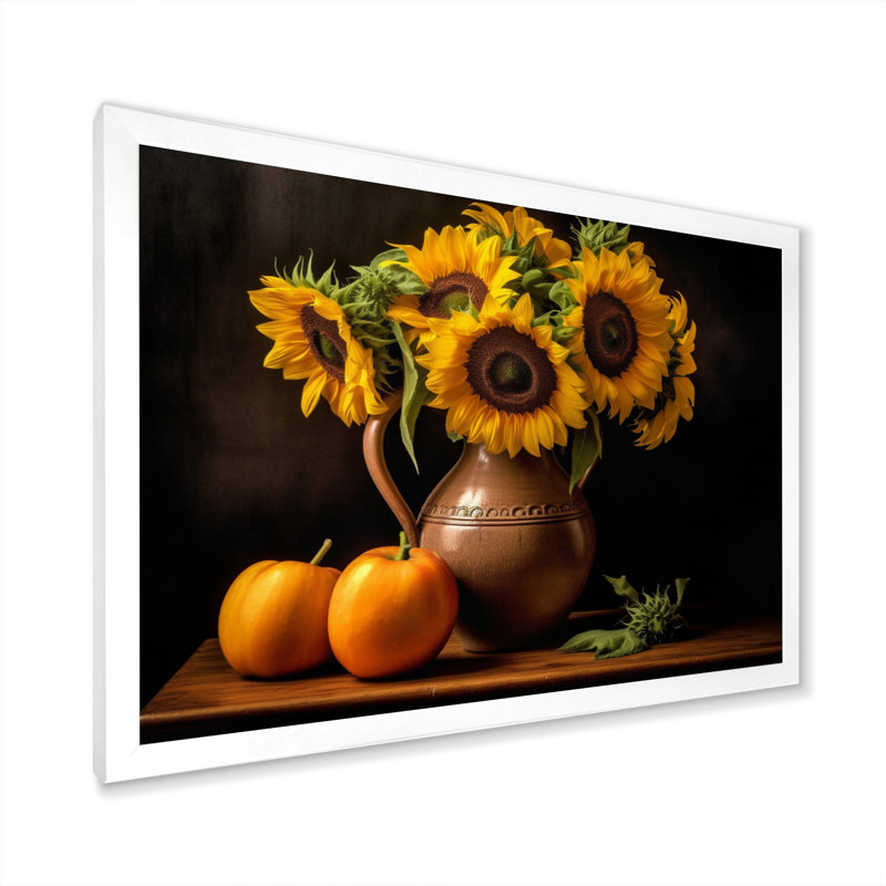 Tournesol doré nature morte II, H 12 po x l 20 po x P 1 po, Cadre photo blanc