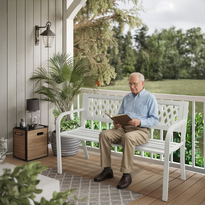 Banc d'extérieur en fer noir 47 po, Blanc