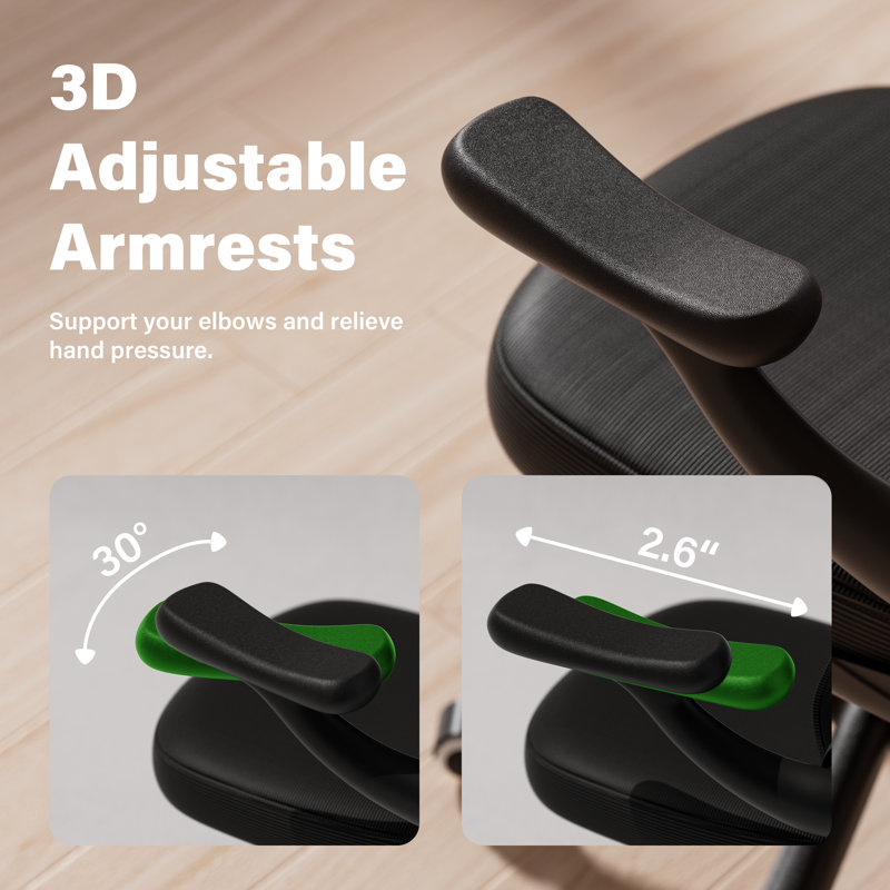 Ergonomic Office Desk Chairs with Mesh Back, Adjustable Lumbar Support, 3D Flip-up Arms, Rocking Function, Black