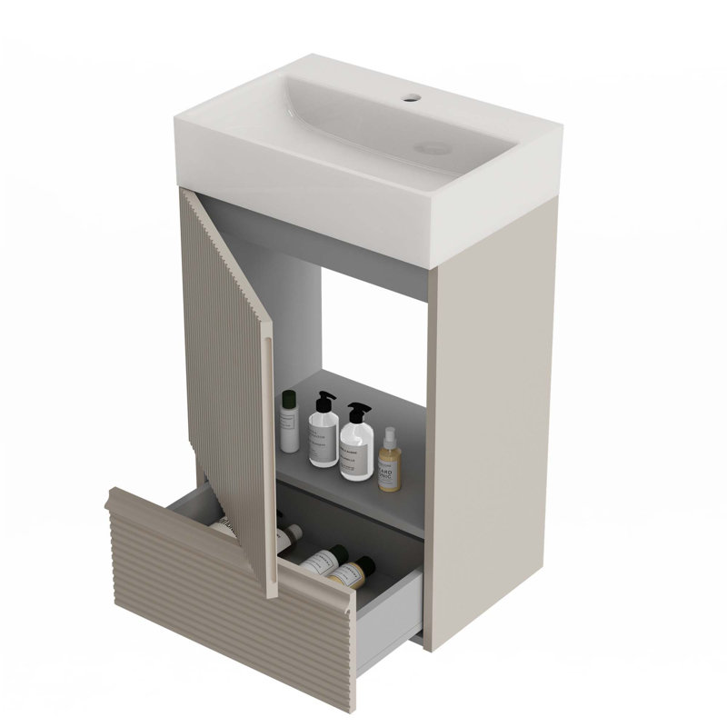 Meuble-lavabo rayé 20 po avec lavabo en céramique, Gris