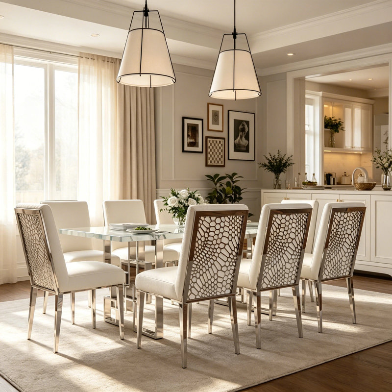 Ensemble de 10 chaises blanches et argentées