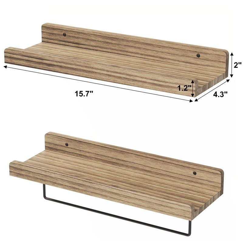 Sihara 2 Piece Wood Floating Shelf, Natural Wood