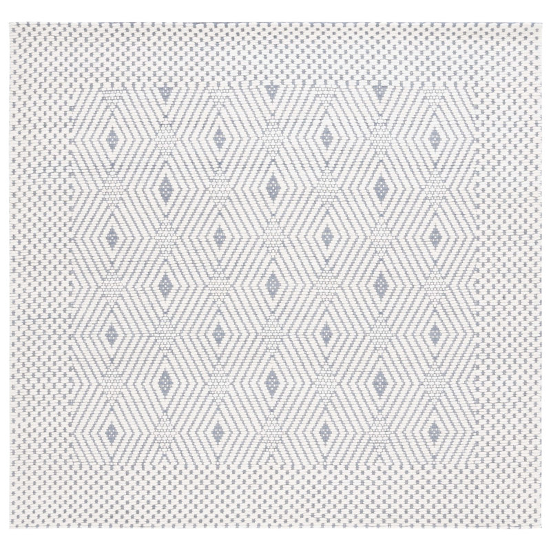 Manya Geometric Handwoven Wool/Polyester Area Rug in White/Blue, Square 6'