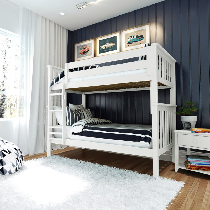  Benjahmin Kids Solid Wood Bunk Bed, White, Twin Over Twin