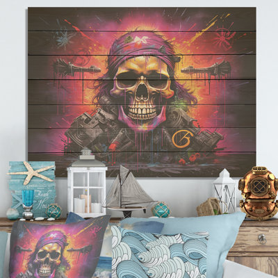 Drapeau pirate squelette - pirate sur bois