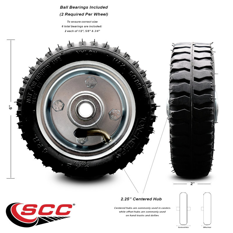 SCC - 6" x 2" Pneumatic Wheel Only with 2.25" Centred Hub and Ball Bearings