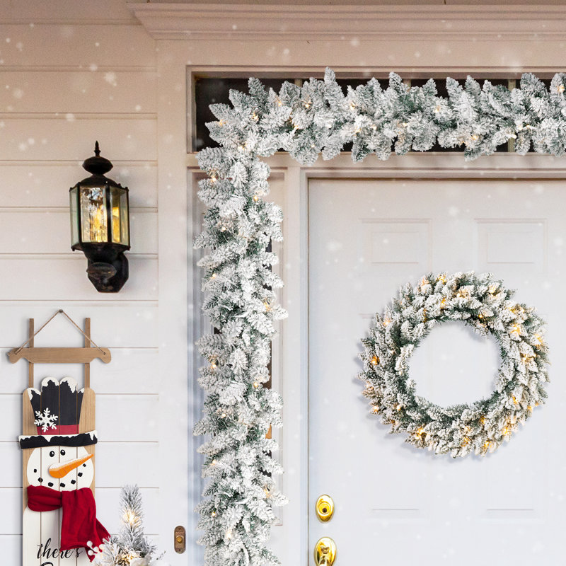 Ernberg 9ft Flocked Christmas Garland with LED Lights with Timer