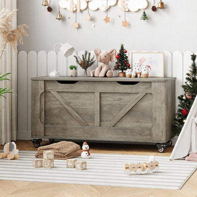 Coffret de rangement pour jouets de 100 cm, coffre de rangement à 4 roues, banc de rangement en bois avec 2 charnières de sécurité, coffre à couvertures, banc d'entrée avec rangement, supporte 159 kg, pour le salon