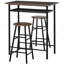 Ensemble de table de bar et de chaises à hauteur de comptoir 3 pièces, table de salle à manger compacte avec 2 tabourets assortis, repose-pieds avec tablette de rangement en métal, noir, brun