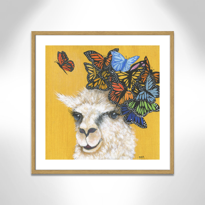 Art sur toile llama, H 27,5 po x l 27,5 po x P 1,18 po, Cadre en chêne