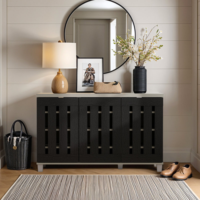 Baron 16 Pair Shoe Storage Cabinet, Warm Gray Oak/Black Oak