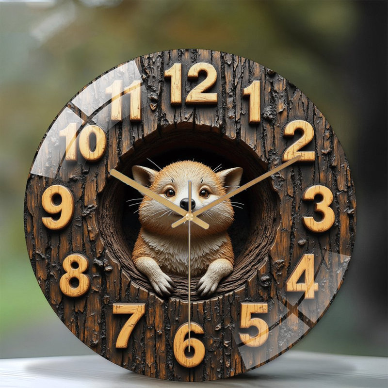 Horloge murale en bois avec art animalier - Horloge murale moderne en verre 12 po