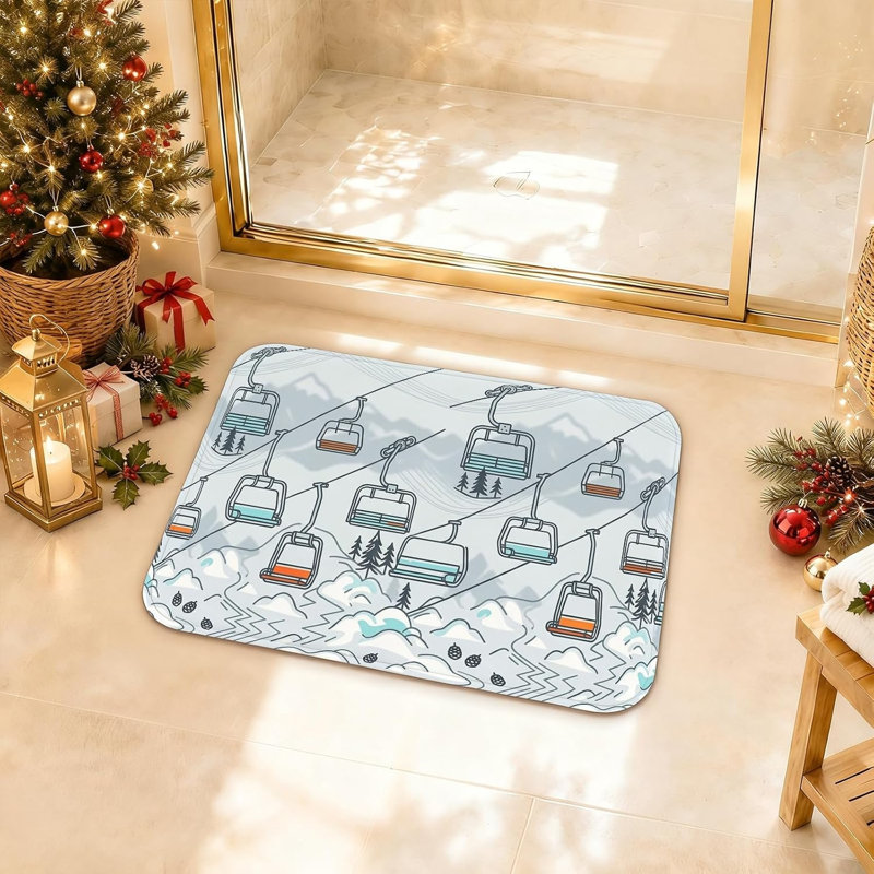 Tapis de salle de bain à thème de ski d'hiver, 24 x 36 po, Single- 35.43" L x 23.62" W
