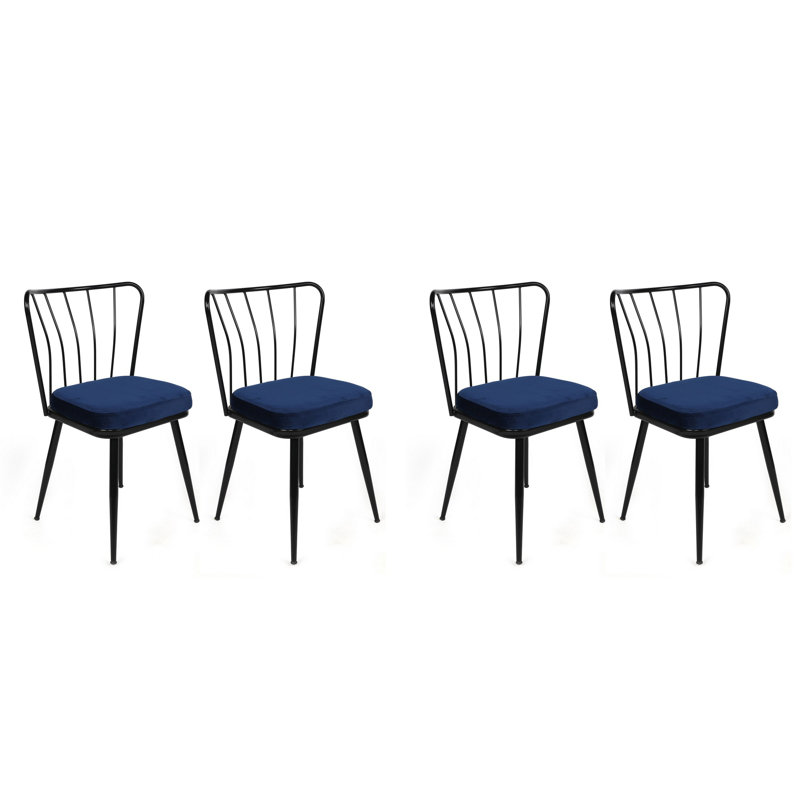 Ensemble de chaises en velours moderne (4 pièces), bleu foncé et noir, 16,9 x 32,3 x 16,5 pouces | Structure 100% métal, tissu velours et siège revêtu de mélamine | Élégant et durable, parfait pour la salle à manger et les espaces de vie