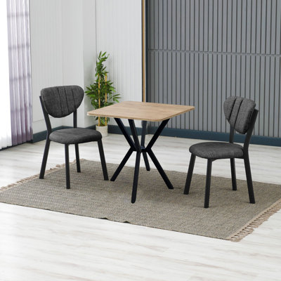 Modern Extendable Dining Table & Chairs Set (3 Pieces), Anthracite & Walnut | 100% Melamine Coated Chipboard, Table: 27.6 x 29.1 x 27.6 in, Chairs: 18.5 x 33.5 x 17.7 in | Sturdy Metal Frame, Comfortable Linen Fabric, Perfect for Dining Rooms