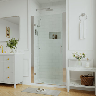 34"-36" W x 72" H Pivot Swing Semi-Frameless Shower Door in Chrome with 1/4" Tempered Glass