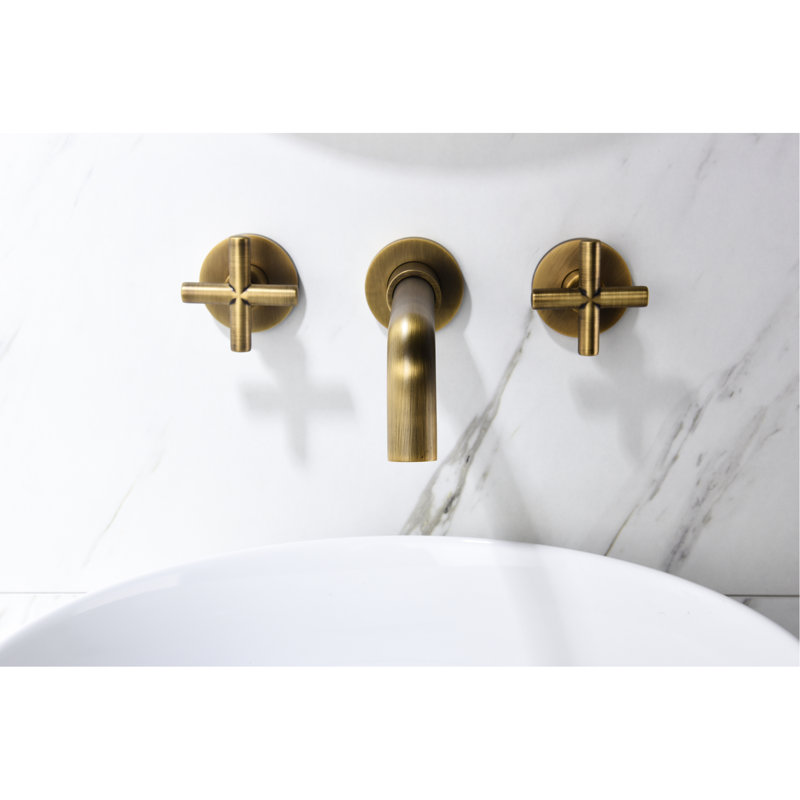 Brass Wall Mounted Bathroom Faucet - Bronze Finish With Easy Water Flow And Temperature Management Sink Solid Coating For A Clean Look