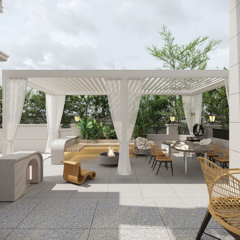 Pergola en aluminium à toit réglable, Blanc, Auvent rétractable de l 16 pi l 10 pi. x P 12 pi.
