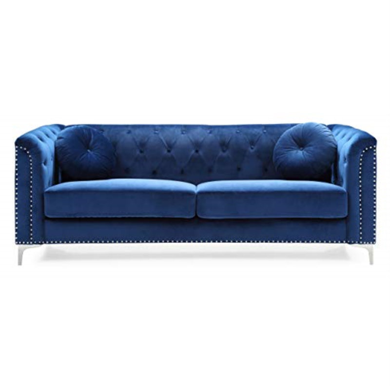 Emmerich Pompano Mid Century Velvet Sofa, Blue