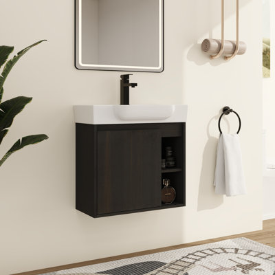 Meuble-lavabo simple Marnar 24 po avec comptoir en céramique, meuble-lavabo mural avec lavabo en céramique