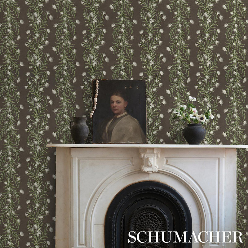 Schumacher x Celerie Kemble Tasmanian Mimosa Wallpaper, Brown/Green