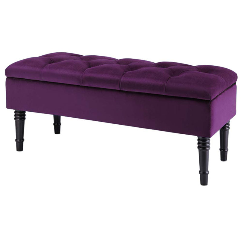 Peyton Velvet Upholstered Bench with Flip Top, Dark Purple