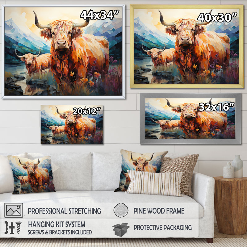 Yak Pastel Wilderness Territory I sur impression sur toile, Cadre flottant noir, H 24 po x l 32 po x P 1 po