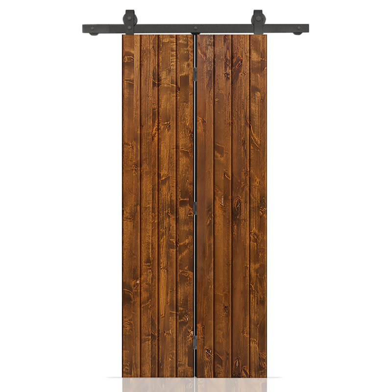 Porte de grange pliante en bois de pin avec quincaillerie coulissante, Noyer, 24 po x 80 po