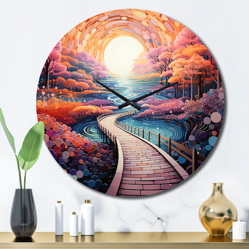 Horloge murale pointillisme orange, Grand