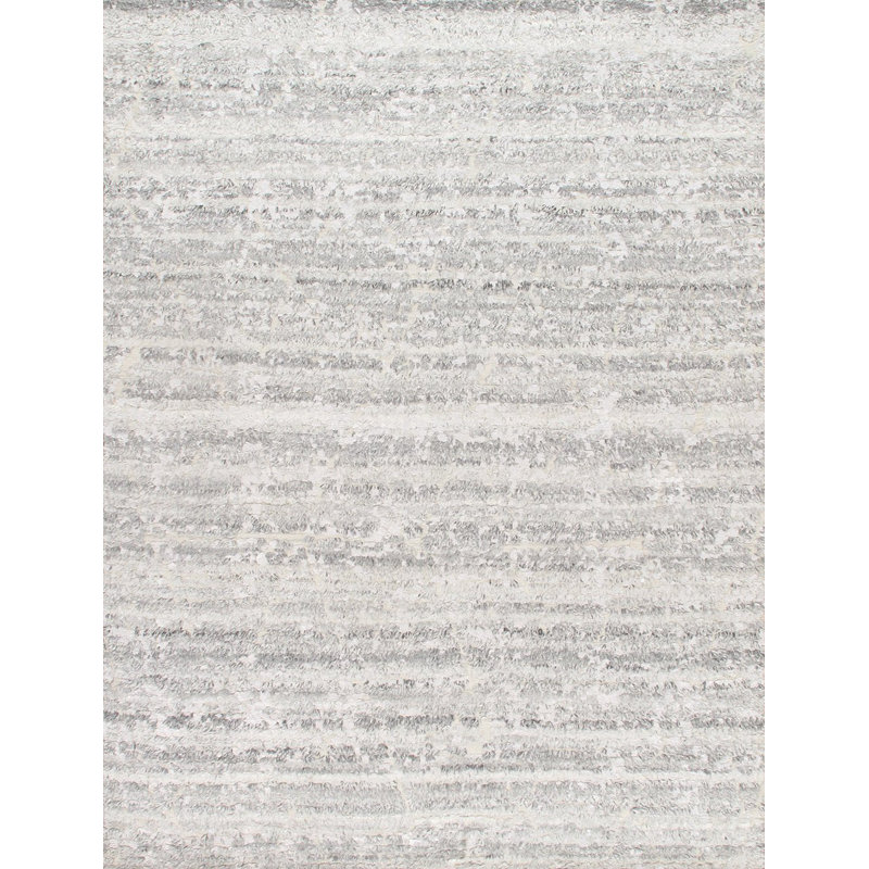 Vogue Hand-Knotted Wool Gray/White Area Rug, Rectangle 9'11" x 14'3"
